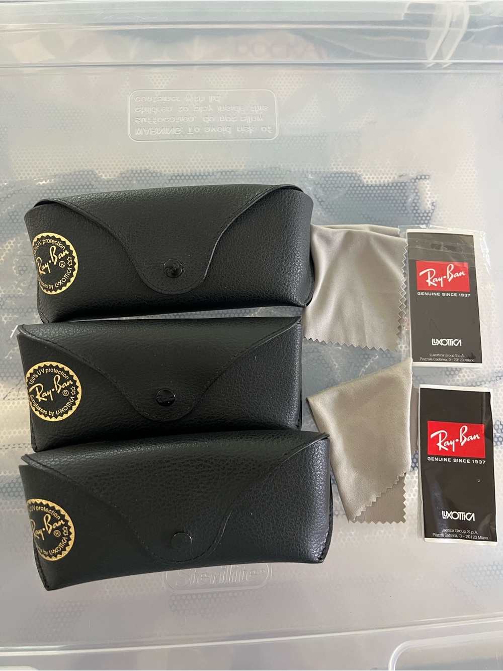 Ray-Ban Black Leather Sunglass Cases ONLY with Gray Microfiber Cloths (Set of 3)